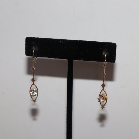 Vintage gold and CZ dangle screw-on dangle earrings 1 5/8" - Picture 4 of 5